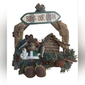 Rustic Cabin Wreath with Reindeer And Snowman